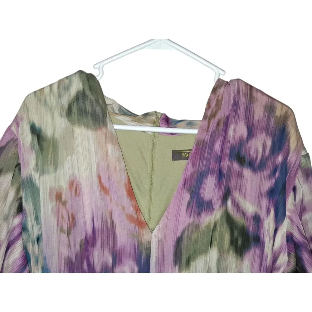 Melonie T Floral Tiered Chiffon Maxi Dress Size 24W V-Neck Flutter Sleeve